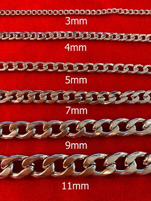 30 INCH, 3/4/5/7/9/11mmSTAINLESS STEEL CUBAN CURB SILVER CHAIN USA SELLER