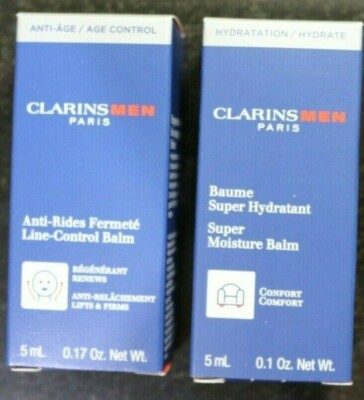 2 Samples Clarins Men Paris: Super Moisture Balm 5 Ml.+ Line-Control Balm 5 Ml. 
