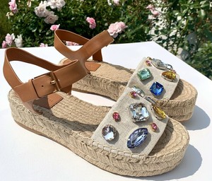 TORY BURCH CRYSTAL RAFFIA 30MM PLATFORM ESPADRILLE SANDAL NATURAL/CAMEL SZ 9.5 | eBay