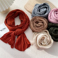 Solid Color Pleated Scarf Long Crinkled Scarves Headscarf Hijab Muslim Head Wrap