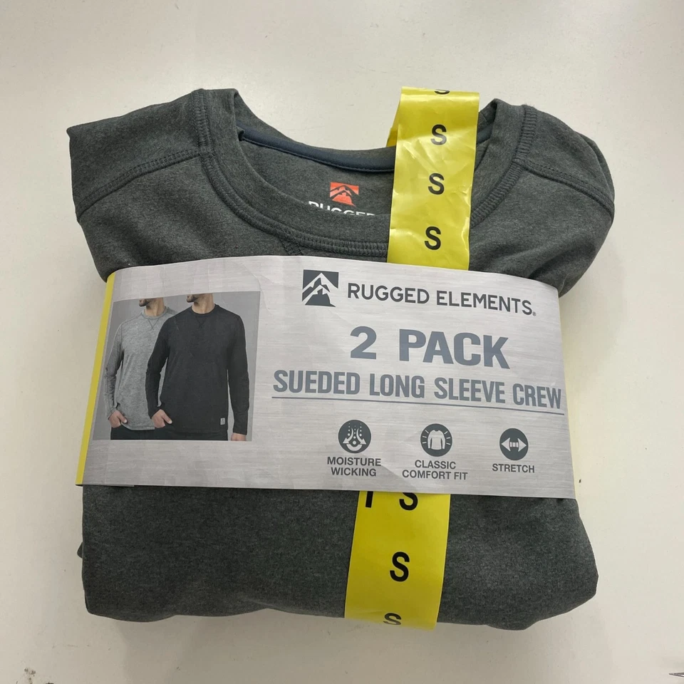 NUEVO Paquete de 2 Rugged Elements para hombre de gamuza manga larga Crew pequeño negro y gris Foto 2 de 4