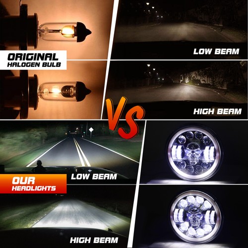 DOT 7" inch Round RGB Skull LED Headlight Halo DRL For Jeep Wrangler JK TJ CJ LJ - Picture 13 of 17