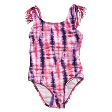 Andy & Evan Girls Pink Purple Tie Dye Fringe One Piece Swimsuit UPF 50+ 3T