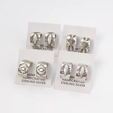 LOT! 4 PC Native American Navajo Tahe Stamp Sterling Silver Small Hoop Earrings