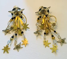 💎LATR Statement Earrings 💎 Lunch at the Ritz  Vintage Stars Dangle Gold Black