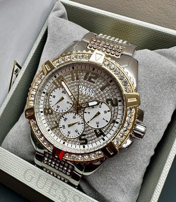 Guess Frontier Silver & Gold Crystal Chronograph 48mm Mens Watch W0799G4 Boxed