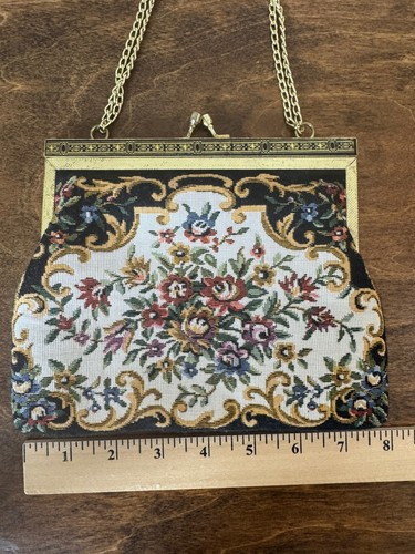 Vintage Floral Tapestry Bag Handbag Purse Metal Snap Frame Gold Chain strap - Picture 8 of 8