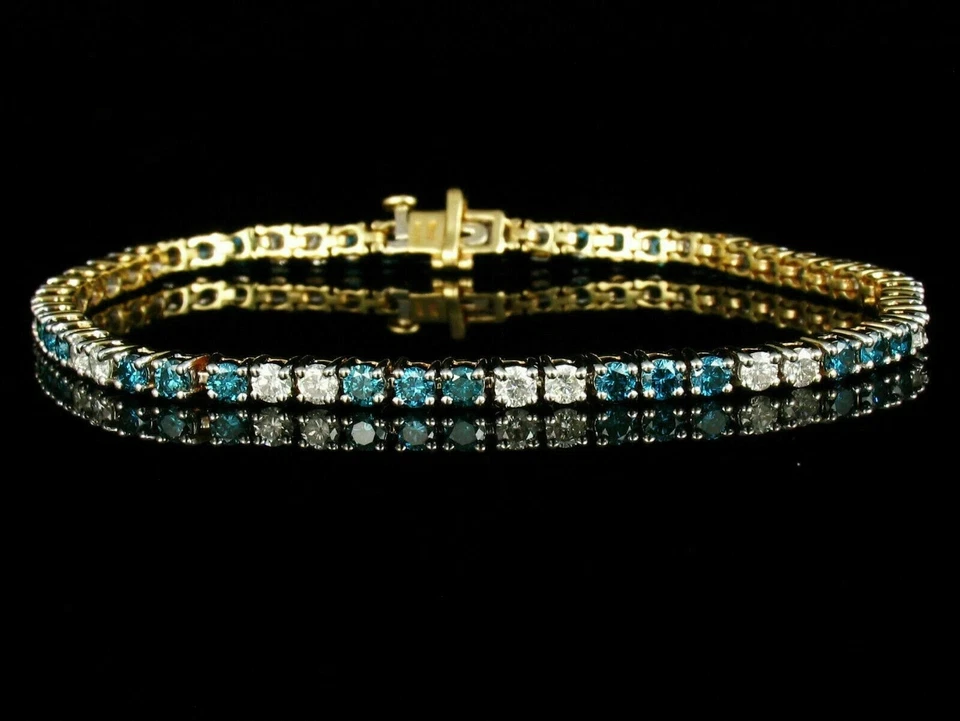 6 Ct Rundschliff Simulierter London Blau Topas Fancy Armband 14K Gelb Vergoldet - Bild 3 von 4