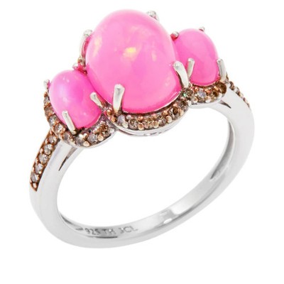 Colleen Lopez Sterling Silver Pink Opal & Champagne Diamond 3-Stone Ring, Size 6