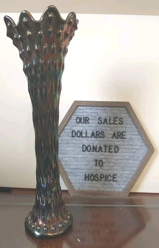 Vintage Fenton 16.5" Carnival Glass Vase Iridescent Ruffle Top