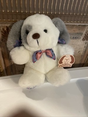 Dan Dee Lil Puppy Precious Dog Plush Stuffed Toy Blue Bow Ears Paws  Vintage