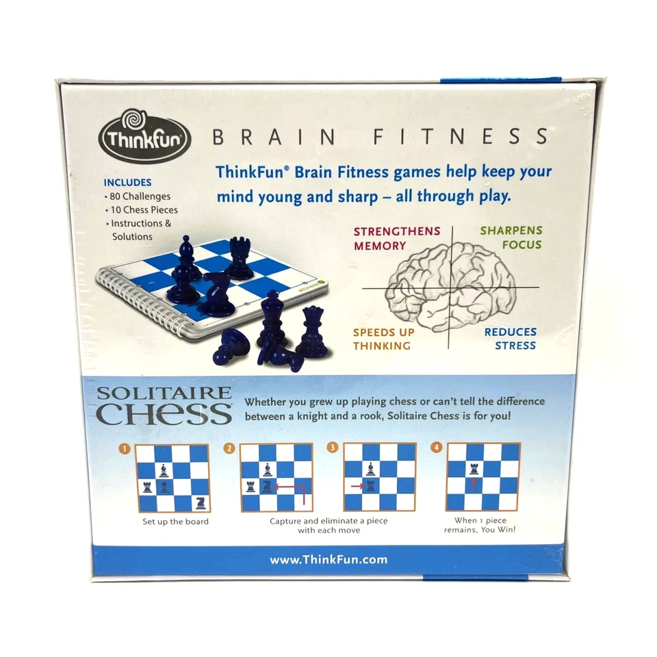 Thinkfun Brain Fitness Solitaire Chess 80 Challenges Strategic Skill Game SEALED - Image 3 of 4