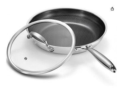 BRAND NEW   TIBBICCI NON STICK 12'' stainless steel FRYING PAN w/ LID