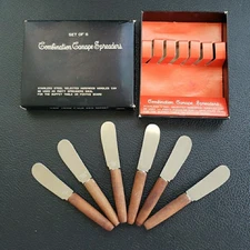 #5106 Japan 6 Vintage Party Knife Canape Spreaders Stainless Hardwood Handles