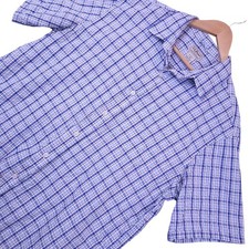 L.L. Bean Men's Short Sleeve Plaid Button-Up Shirt Sz Large Blue  White Casual