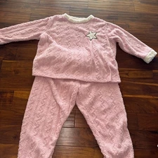 Women's Cozy Plush Pajama Set Pink Star Detail Loungewear Size 2XL