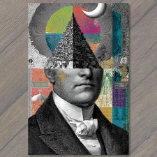 Art Print Surreal Pyramid Head Gentleman Abstract Colorful Collage Lunar Wild