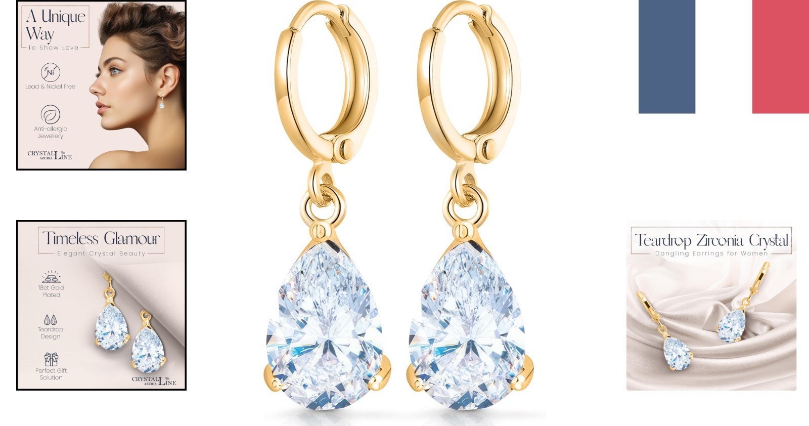 Boucles d'oreilles pendantes or 18K légères pour oreilles sensibles