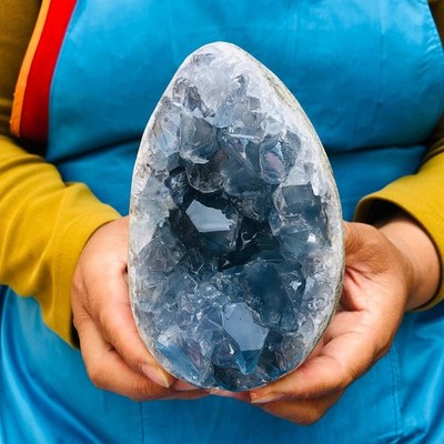3.76LB Natural Celestite Heart Geode Cluster Sky Blue Crystal Cave reiki Healing