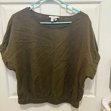 ESPRIT EDC KHAKI Green Linen boxy top 