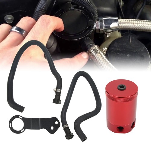 Red Baffled Oil Catch Can Tank Reservoir Kit Aluminium Alloy For Camaro SS 6.2L - Picture 4 of 12