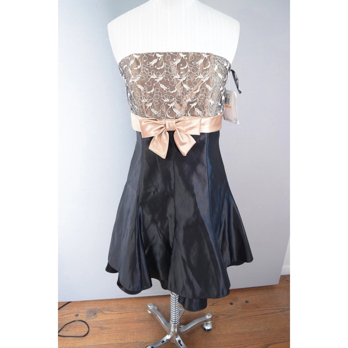strapless open back dress Plus Size Long Sleeve Glitter Drape Mini Dress in Black