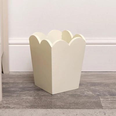 Cream Wooden Scalloped Edge Waste Paper Bin rubbish bin basket cream decor