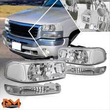 For 99-07 Sierra/Yukon GMT800 Chrome Housing Bumper Headlight Clear Corner Lamps
