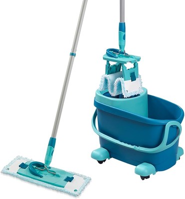 Leifheit Set Clean Twist M Flachwischer Ergo 2.0 mit Rollen, Bodenwischer
