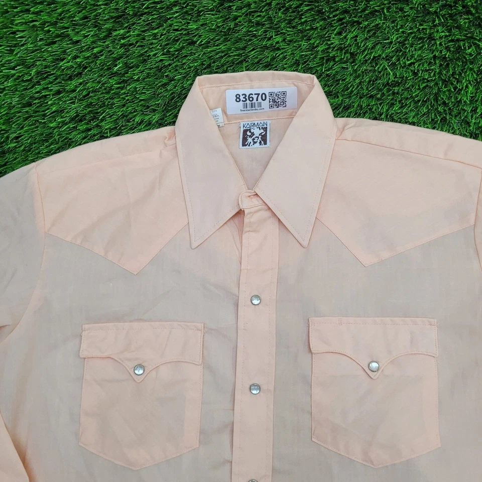 Camisa a Presión Karman Pearl Vintage Años 80 Grande 22x32 Yugo Melocotón Foto 3 de 4
