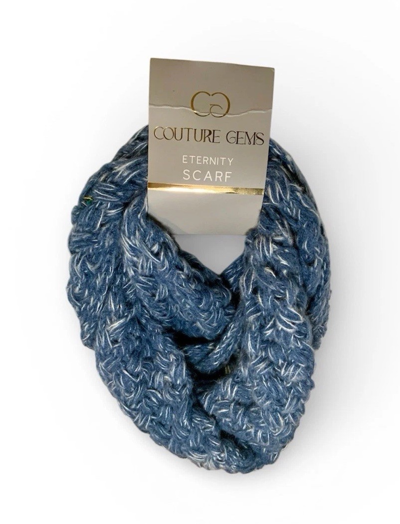 Winter Scarf Infinity Blue and White Soft Acrylic Couture Gem Eternity Scarf NWT