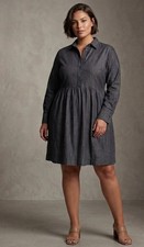 NINE WEST JEANS BLACK DENIM DRESS “GRIFFEN” FIT & FLARE SOFT COTTON L/S XXL NWT