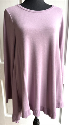 CUPIO Lavender Purple TUNIC TOP BLOUSE Long Sleeves HI-LOW RUFFLE HEM Super Soft