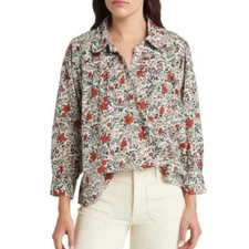 THE GREAT Summit Top Size 3 L Cream Mesa Floral 100% Cotton Quiet Luxury