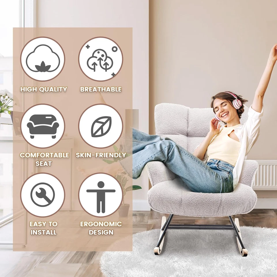 Mecedora Guardería Peluche Tapizada Planeador Balancín Acento Silla Padde Foto 3 de 4