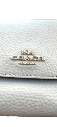 Coach White Pebbled Leather Tri Fold Wallet Snap Closure Card Organizer - Picture 3 of 6