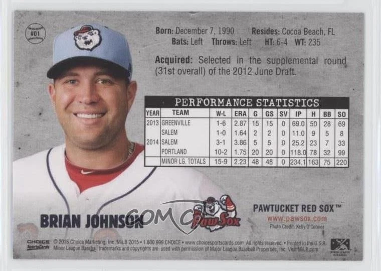 2015 Choice Pawtucket Red Sox Brian Johnson #01 - Image 2 of 2