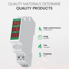 3 Phase AC Voltmeter Din Rail Mount LCD Digital Display Voltage Meter Electric P