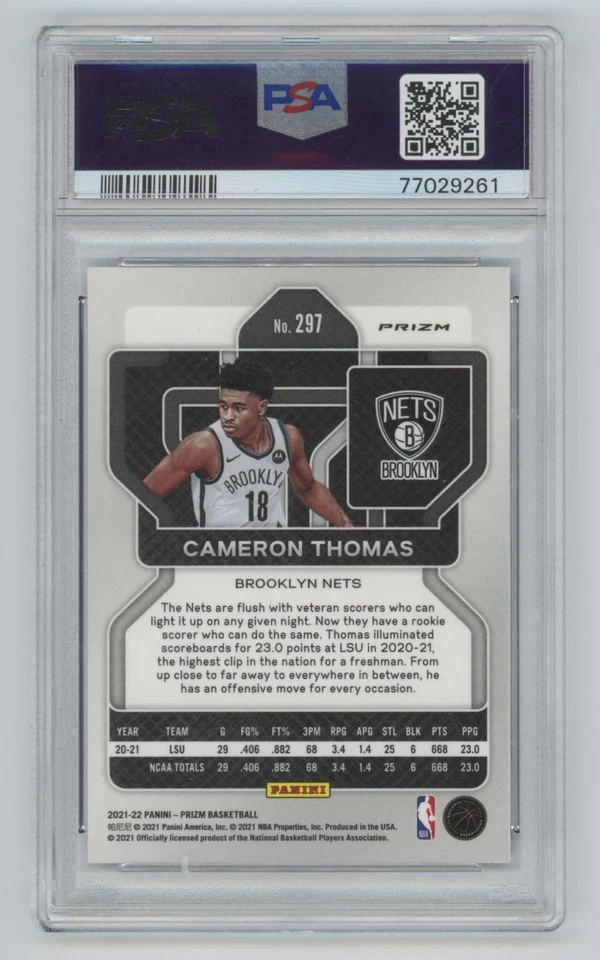 2021-22 Panini Prizm NBA 75 th Blue rookie Cameron Thomas Brooklyn Nets #297 - Image 2 of 2