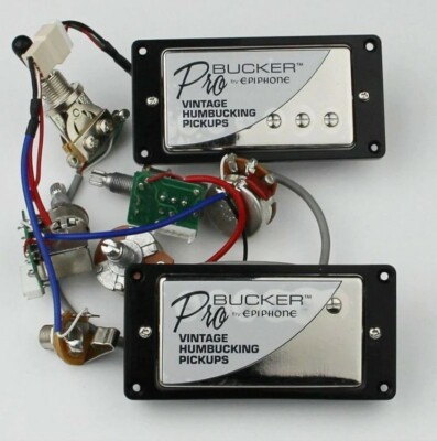 Komplettes Epiphone ProBucker Vintage Humbucker Tonabnehmer Set mit Kabelbaum Chrom