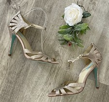 Betsey Johnson Champagne Gold Glitter Strappy Heels Women's Size 10 WORN ONCE