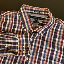 Tommy Hilfiger Button Up Shirt Plaid 80s 2-Ply Preppy Red Blue Mens Extra Large