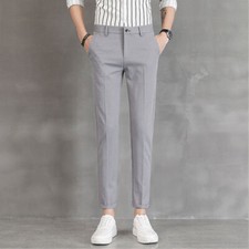 Mens Suit Trousers Slim Fit Ankle Dress Pants Formal Business Workwear Wedding