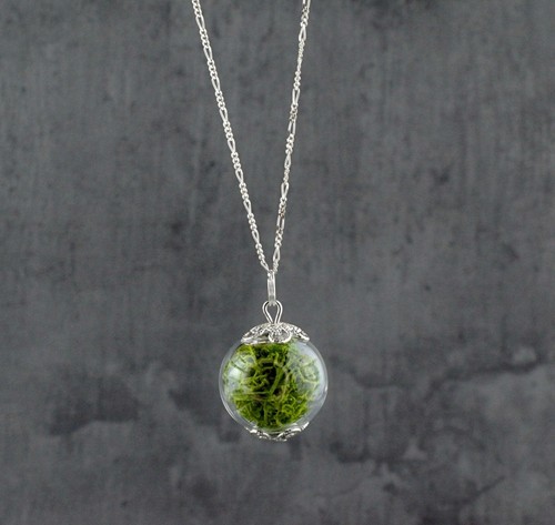Grünes Moos Halskette - Terrarium 925 Sterling Silber Botanische Kette - K925-14 - Picture 5 of 10