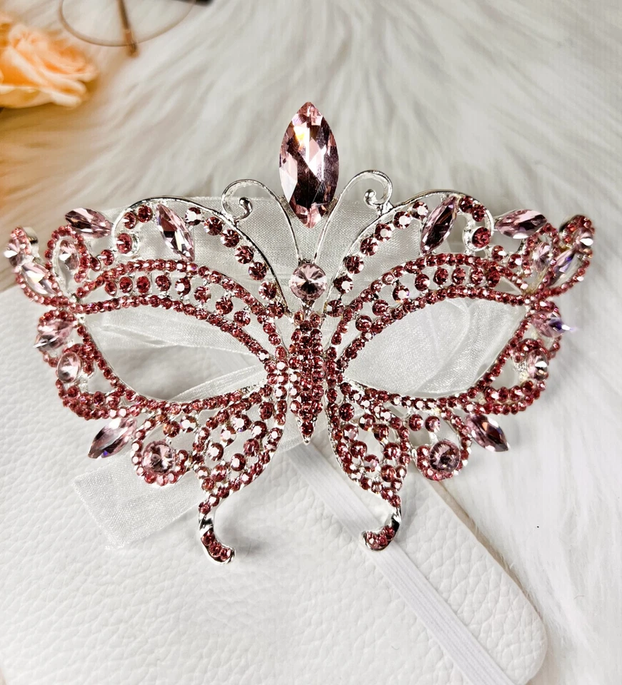 Butterfly Masquerade Mask, Pink Wedding Party Mask, Mardi Gras, New Year, Party - Image 2 of 4