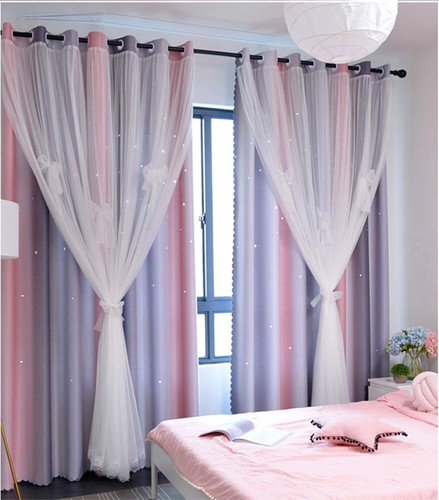 96" Length Room Darkening Blackout Pink Grey Rainbow Curtains for Girls Bedroom