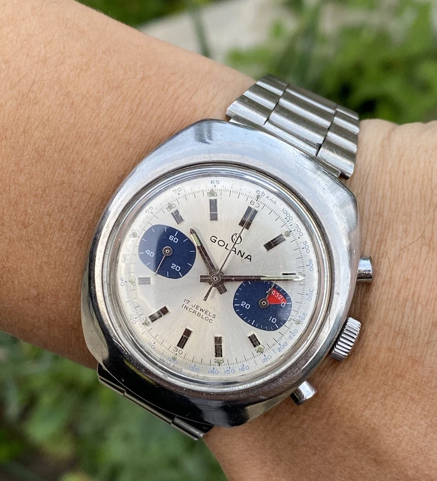 Reloj cronógrafo vintage Golana Landeron 248 38 mm acero inoxidable esfera panda Foto 2 de 4