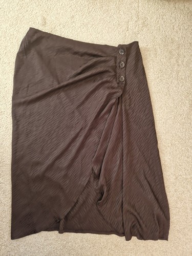 Women's Tu Wrap Skirt Midi Uk14 Black Button Sexy Party Work Silky