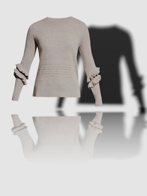 $475 Neiman Marcus Women Gray Ruffle Sleeve Sweater Size L