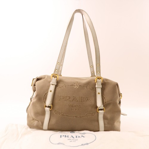 Borsa tote PRADA GHW tela BL0600 marrone bianco - Foto 14 di 14